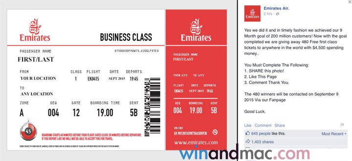  阿聯酋航空假Facebook Page